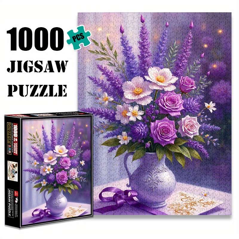 1000pcs Jigsaw Puzzle Purple Flower Vase Design Advanced Level Waterproof Scrat