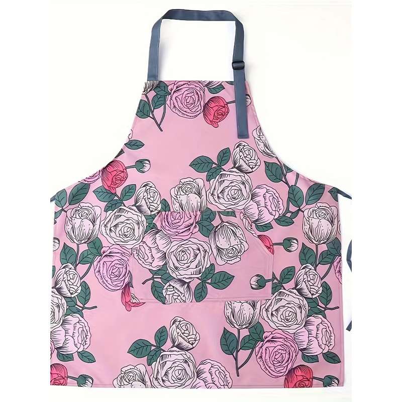 1pc Adults' Floral PVC Apron Stain-Resistant Durable Adjustable Oil-Resistant for Cooking Ga