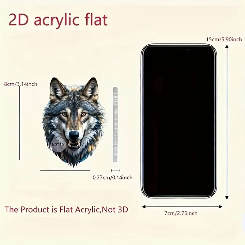 1pc 2D Flat  Unique  Wolf Head Acrylic Pendant Exquisite Fur and Eye Design Ideal for Car Rea