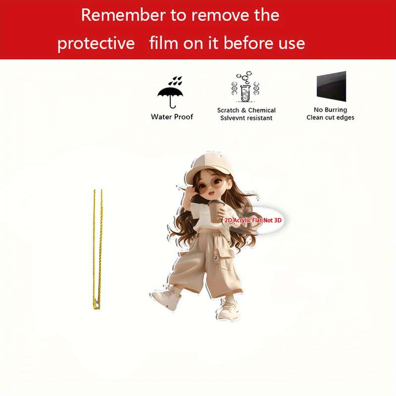 1pc 2D Flat  Acrylic Hanging Ornament Cute Girl with Coffee Design Perfect for Car Keychain Bac