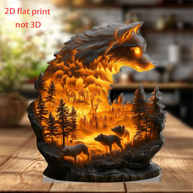 1pc 2D Flat   Acrylic Wolf Decorative Plaque 12.95cm x 14.99cm Suitable for all Seasons and