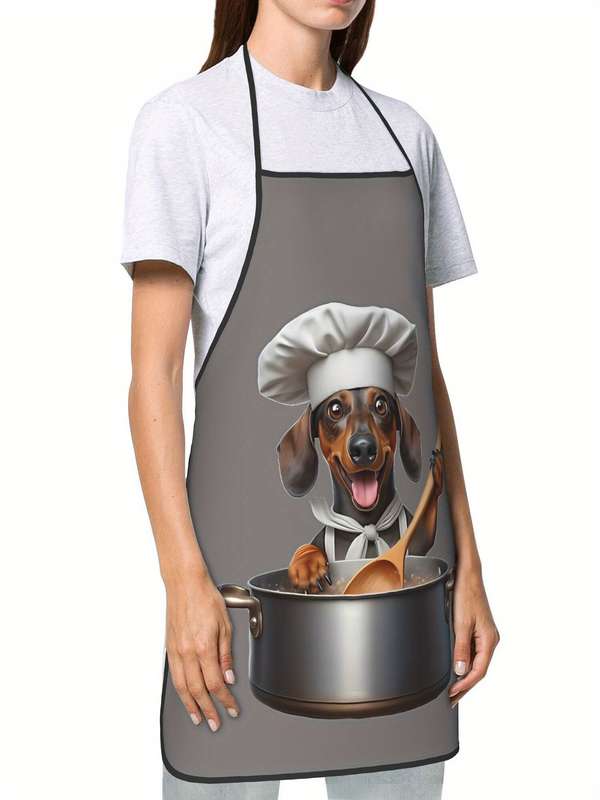 1pc Funny Dachshund Chef Print Kitchen Apron High Quality Polyester Unisex Bib Apron for Cooking