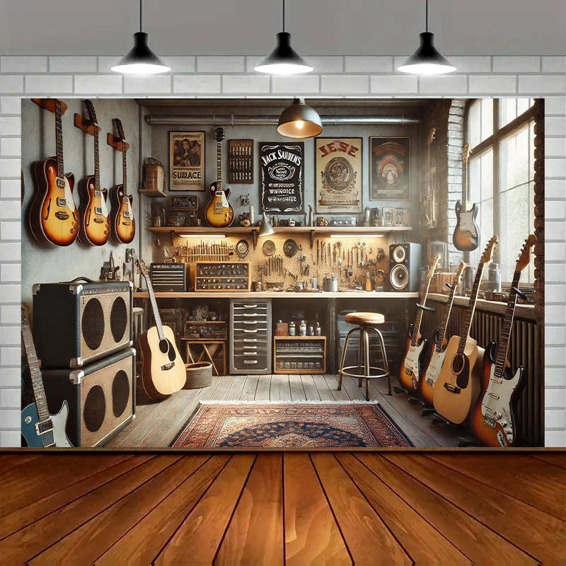 1pc  Cozy Vintage Music Garage Workspace Polyester Banner 243.84x182.88cm Ideal for Studio H