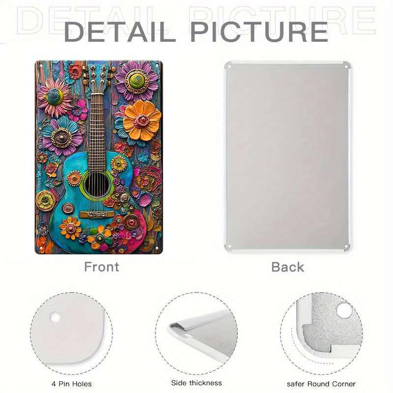 1pc 8x12 Inch 20x30cm Vintage Hippie Guitar Aluminum Tin Sign Wall-Mountable No Electricity Re