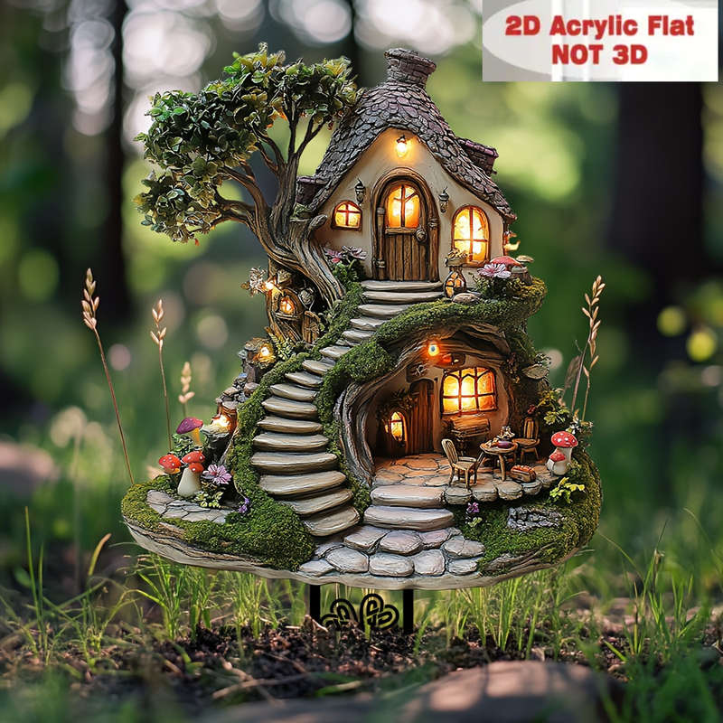 1pc 2D Flat A Stunning Acrylic Fairy Tree House Garden Stake in a  Design a Versatile