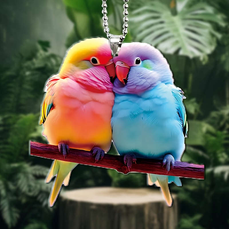 1pc 2D Flat  Colorful Love Bird Acrylic Pendant Vibrant  Cartoon Bird Car Mirror Charm Home D