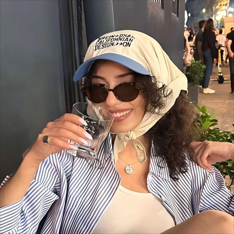 1pc Trendy Color-Block Sun Hat with Embroidered Lettering Adjustable Breathable Polyester Ca