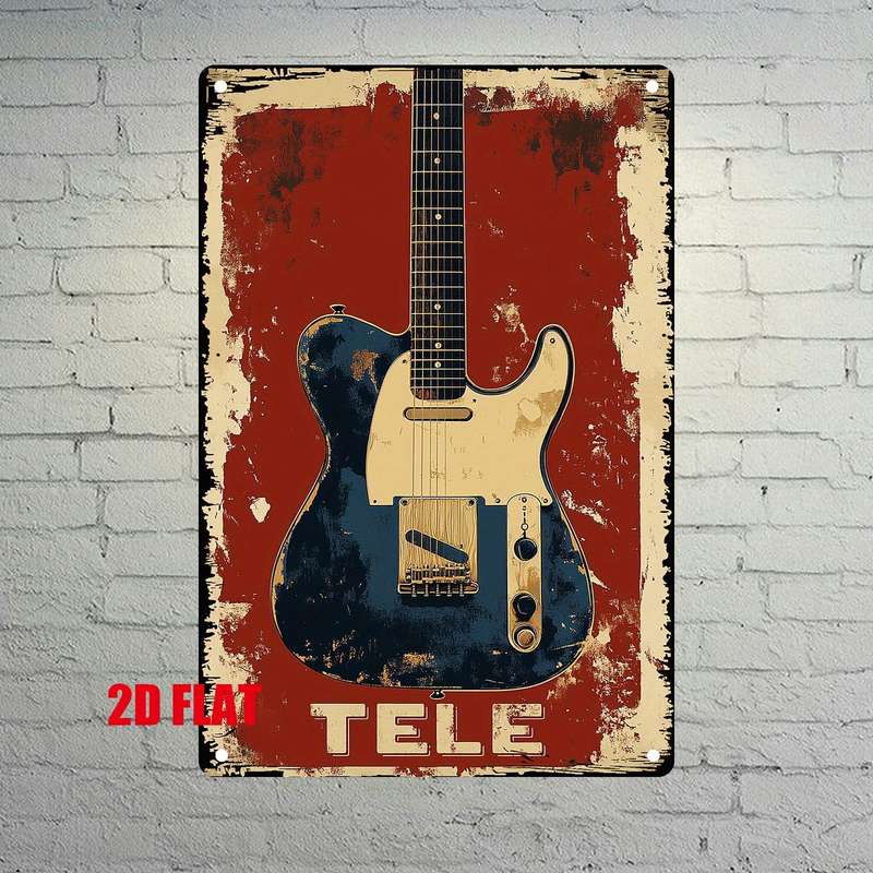 1pc 2D Flat  Vintage Gibson Guitar Metal Tin Sign Wall Art 20.07x30.23 cm Rustic Retro Music