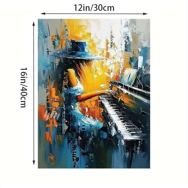1pc Vibrant Abstract Woman Playing Piano Canvas Art Print Modern Wall Decor for Living Room Bedr