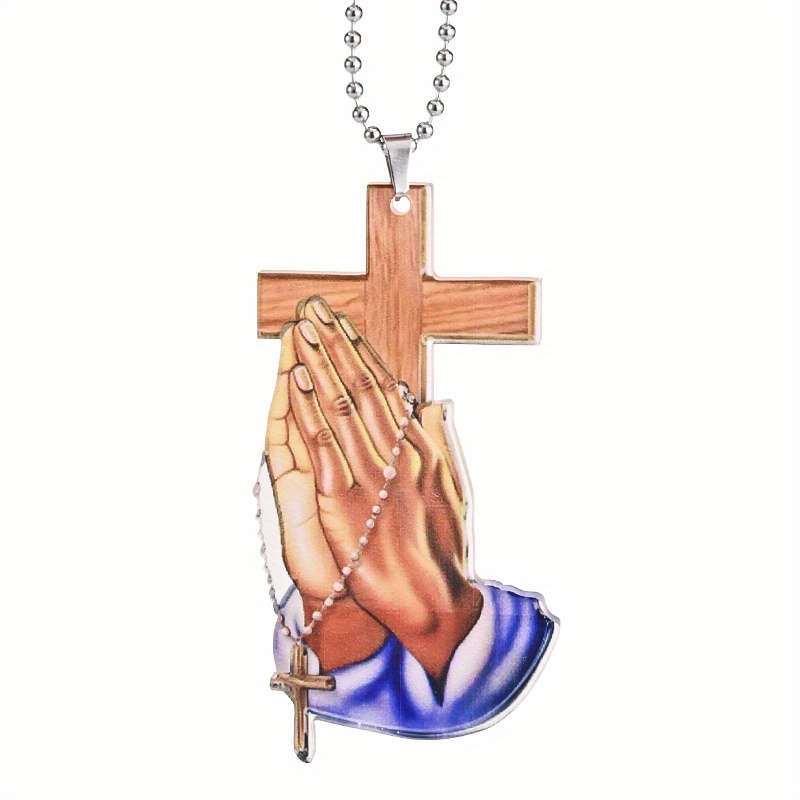 1pc 2D Flat Acrylic Flat Jesus Prayer Hand Pendant Spiritual Symbol Car Dangling Charm Keychain