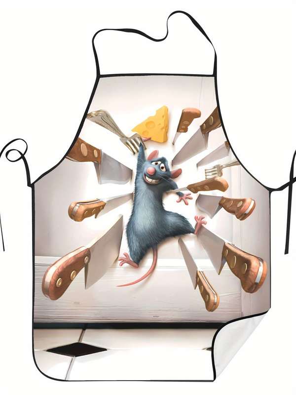 1pc BIIHUDU Vintage Mouse Printed Apron   100% Polyester Woven Fabric   Durable Easy-Care   Whims