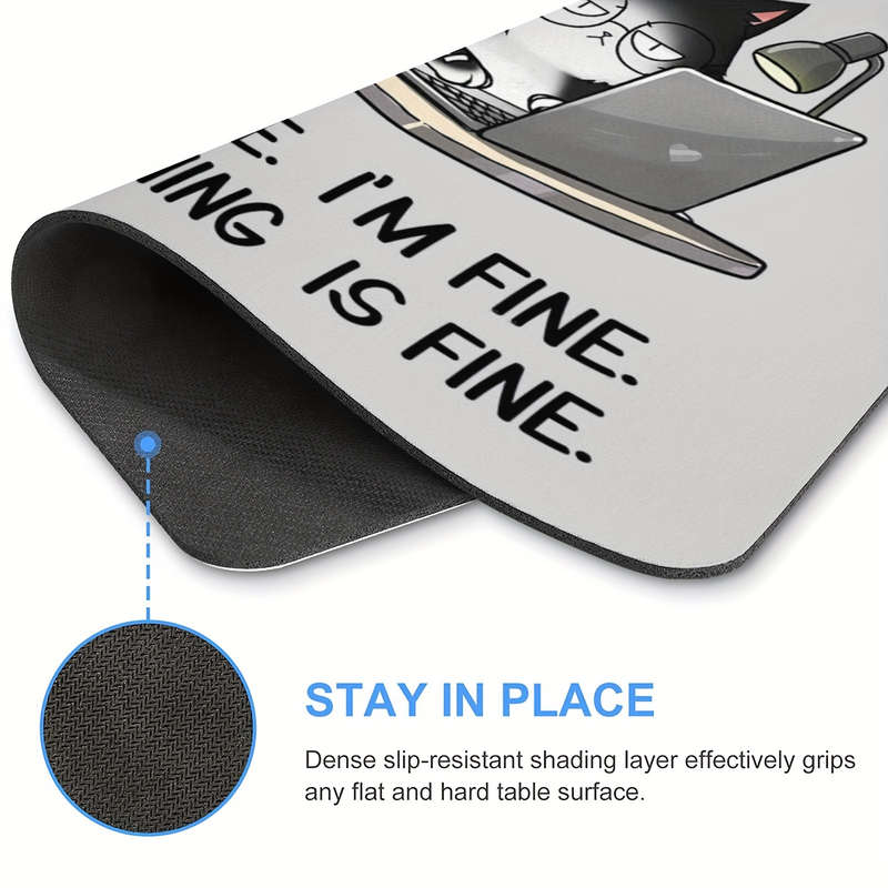 1pc Funny Black Cat Mouse Pad with It's Fine I'm Fine Design 9.45x7.9 Inch Non-Slip R