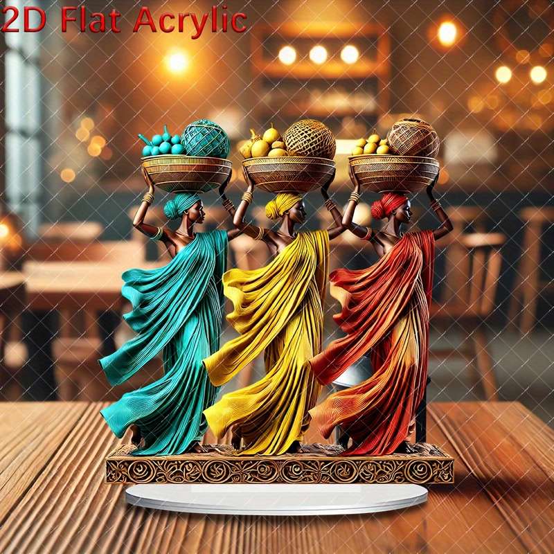 1pc 2D Flat  Vibrant African Women Acrylic Sun Catcher  with Intricate Base 20.98cm x 19.81cm