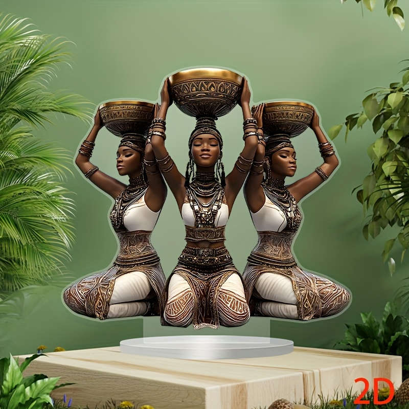 1pc 2D Flat   Acrylic Solar Collector Base with Three African Women- Bohemian Style Desktop De