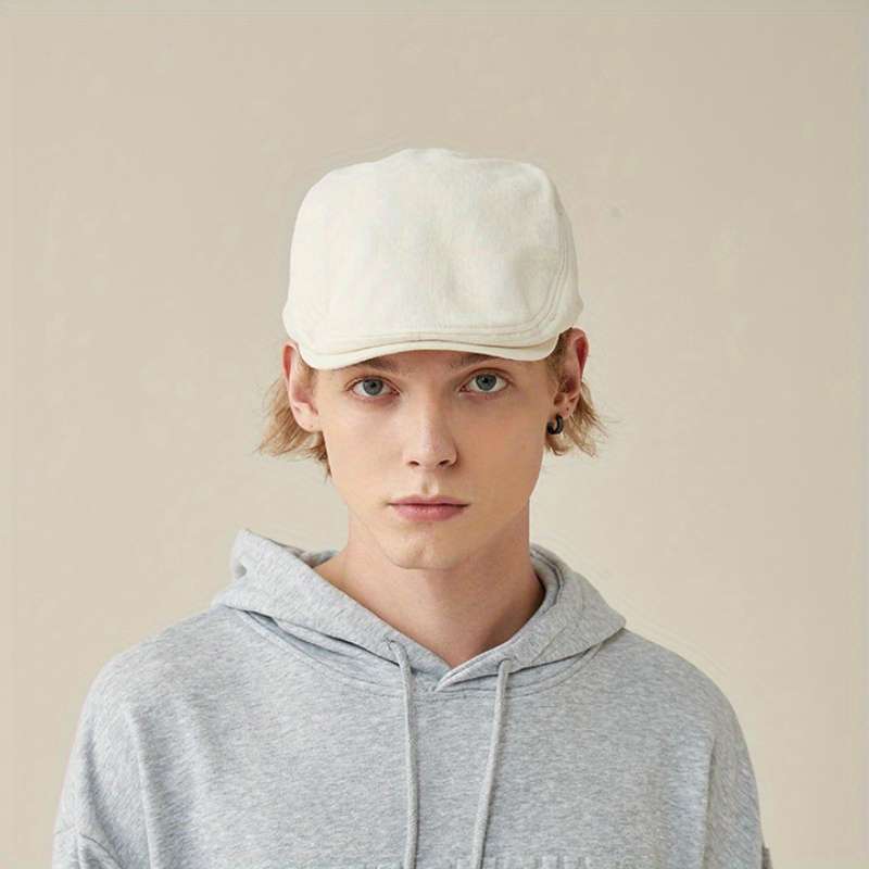 1pc Men's Retro Beret Cap Reversible Vintage Newsboy Hat Spring Autumn Fashion Accessory Gray