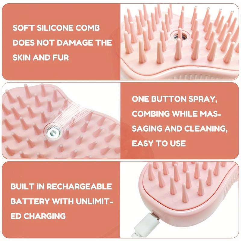 1pc Ice Pink with Scented Foam Pet Comb