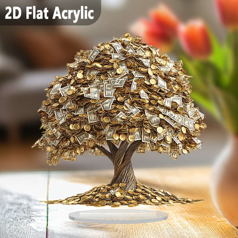 1pc 2D Flat  1 Bohemian Style  Acrylic Money Tree Ornament with Base Size 20.07x20.07cm cm Suit