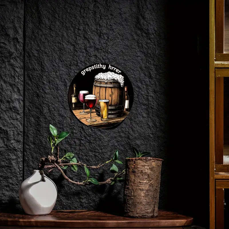 1pc Vintage Barrel Wine Glasses 19.81cm Round Aluminum Sign GREPSTITH HIRRER Beer Wine Illustration