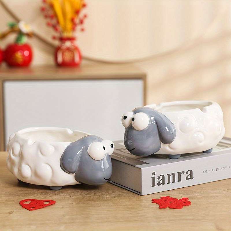 1pc Ceramic Lamb Ashtray Cute Cartoon Style Ideal for Home Office Living Room Decor Perfect f