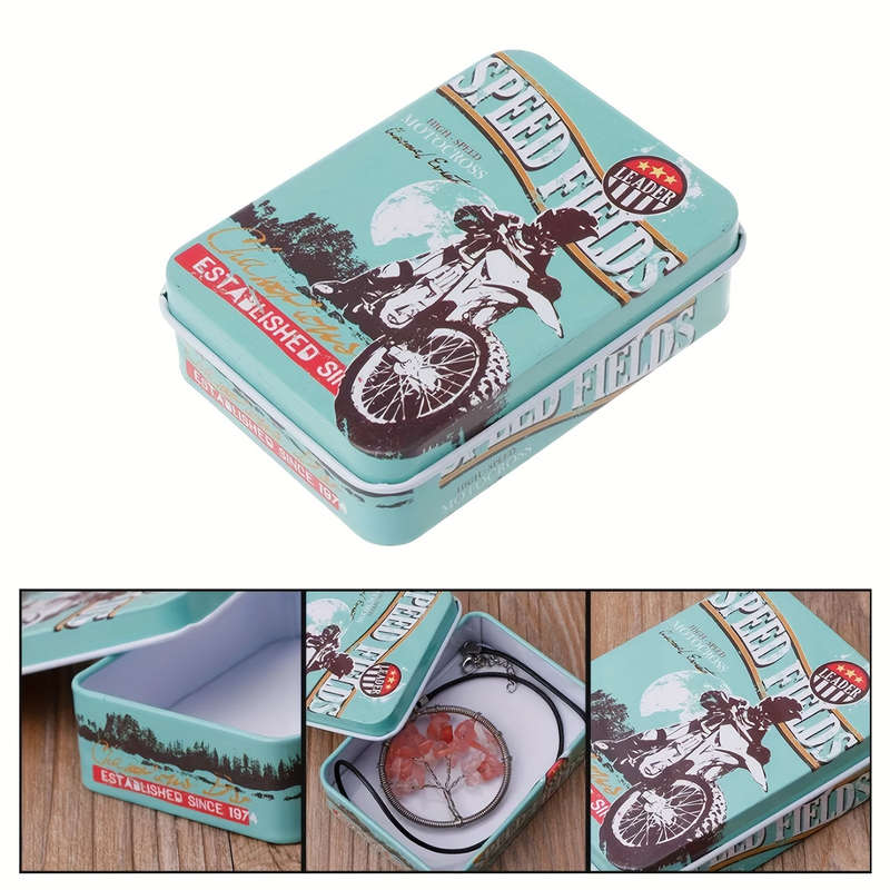 1pc Rectangular Iron Box Cartoon Mini Card Holder Hairpin Jewelry Storage Retro Design Bohemian