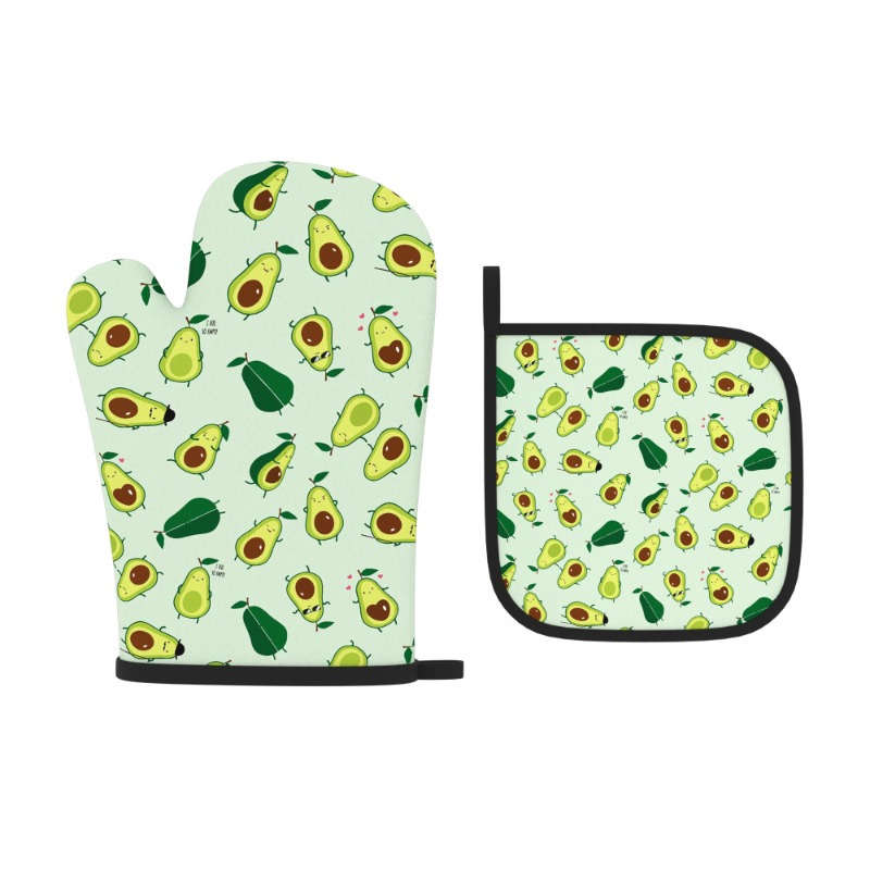 2pcs Avocado Pattern Oven Mitt Set Heat Resistant Polyester Kitchen Accessories Machine Washa
