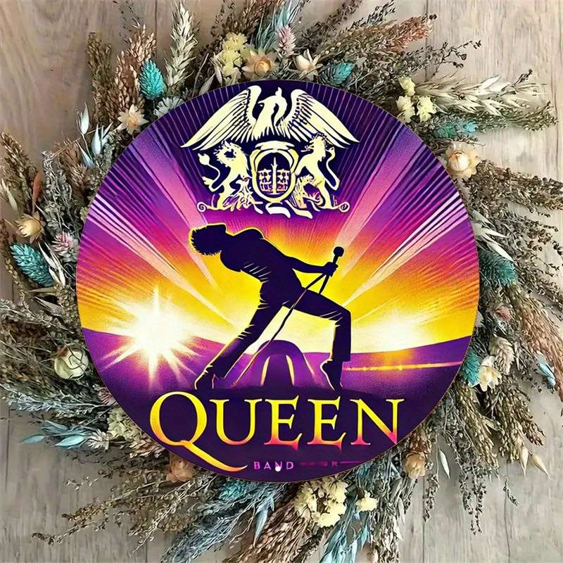 1pc  Queen Band Iconic Stage Performance Aluminum Round Sign 19.81x19.81 cm Bold Colors Retro