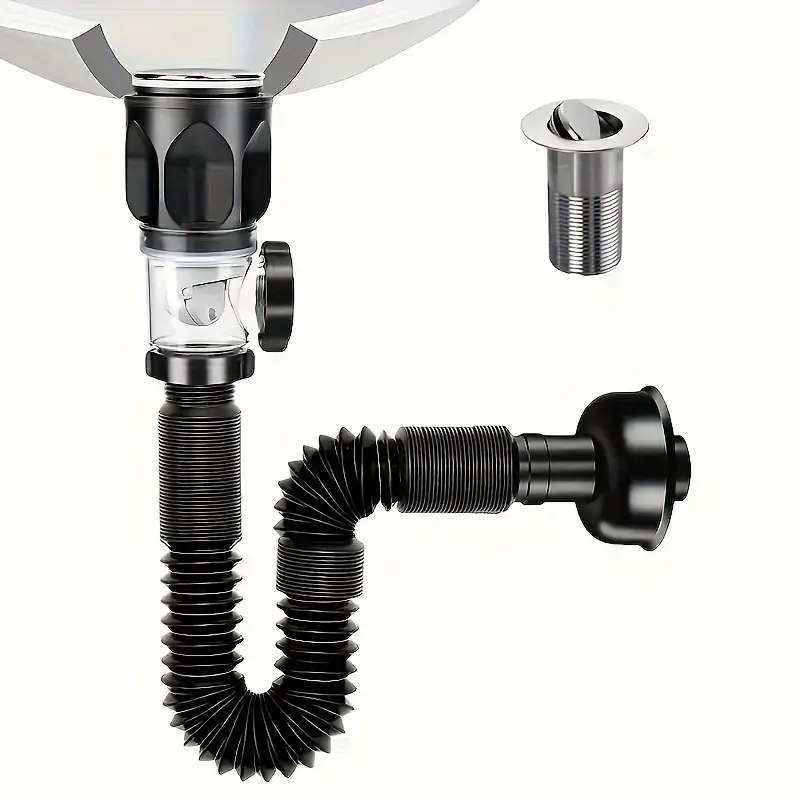 1pc Odor-Resistant Bathroom Sink Drain Kit with Expandable P-Type Elbow Durable Stainless Steel ABS