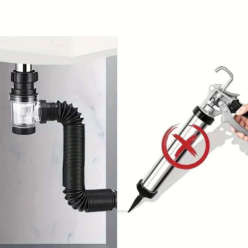1pc Odor-Resistant Bathroom Sink Drain Kit with Expandable P-Type Elbow Durable Stainless Steel ABS
