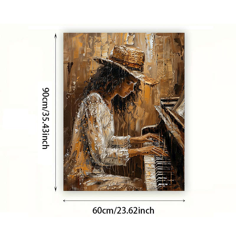 1pc 23.62x35.43in 60cmx90cm Frameless Modern Abstract Women Playing Piano Wall Art Canvas Paint