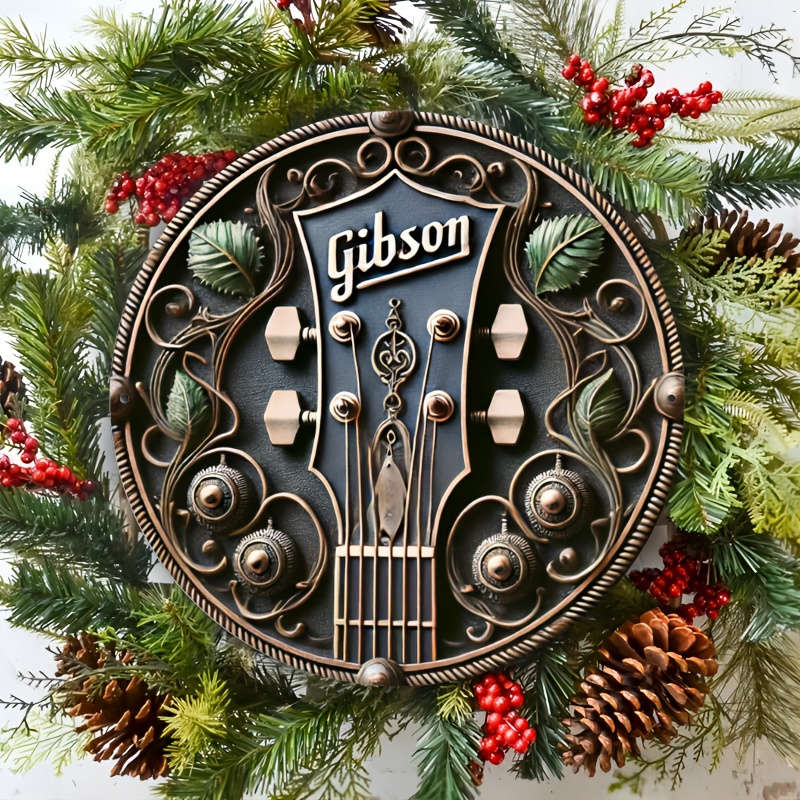 1pc Gibson Guitar Shaped Vintage Aluminum Sign 20.32x20.32 cm Wall Hanging Decorative Plaque Ide