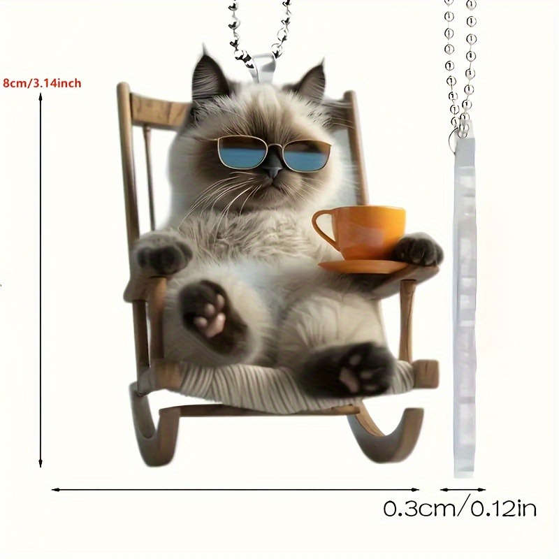 1pc 2D Flat   4pcs  Imitation Glass Flat Pendant with Chain Relaxed Coffee Cat Car Inte