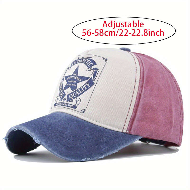 1pc Vintage Star Print Baseball Cap Washed Shabby Look Color Blocking Snapback Sun Hat for Men