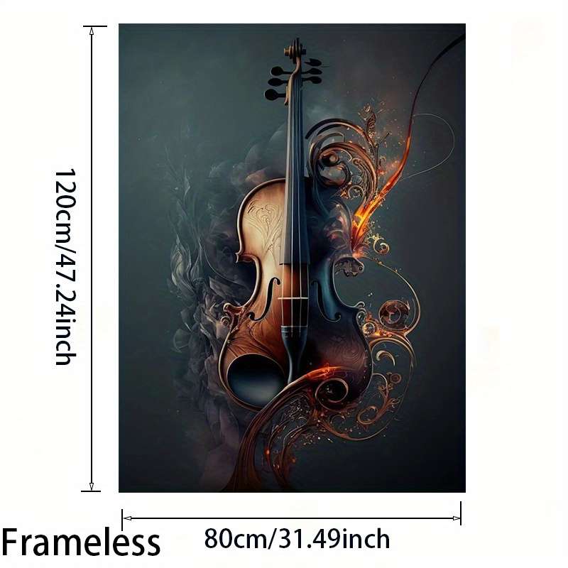 1pc  Large 79.98x119.99cm Frameless Canvas Art Elegant Violin Design with Fiery Swirls Modern