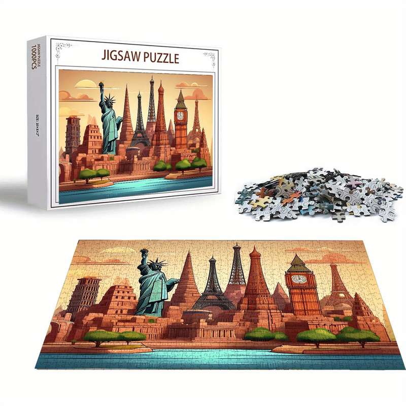 1000pcs World Famous Landmarks Jigsaw Puzzle for Adults Vibrant Travel-Themed Puzzl