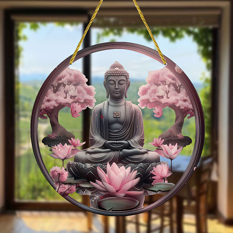 1pc 2D Flat   Classic Acrylic Buddha Wall Hanging Decorative Plaque with Pink for Lotus Sakur