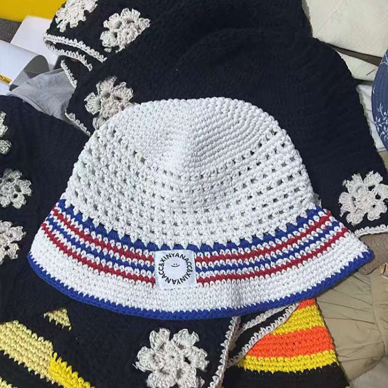 1pc Stylish Comfort Women's Breathable Knit Bucket Hat Stylish Striped Fisherman Cap with Sun P