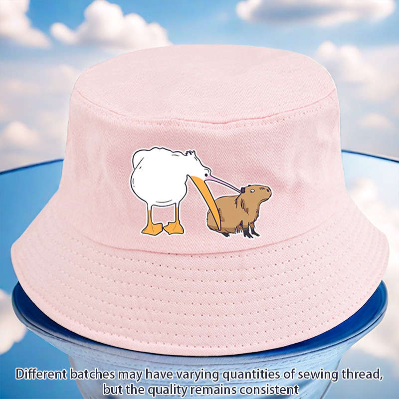 1pc Fun Goose with Big Mouth Eating Small Animals Print Bucket Hat Versatile and Lightweight Avai