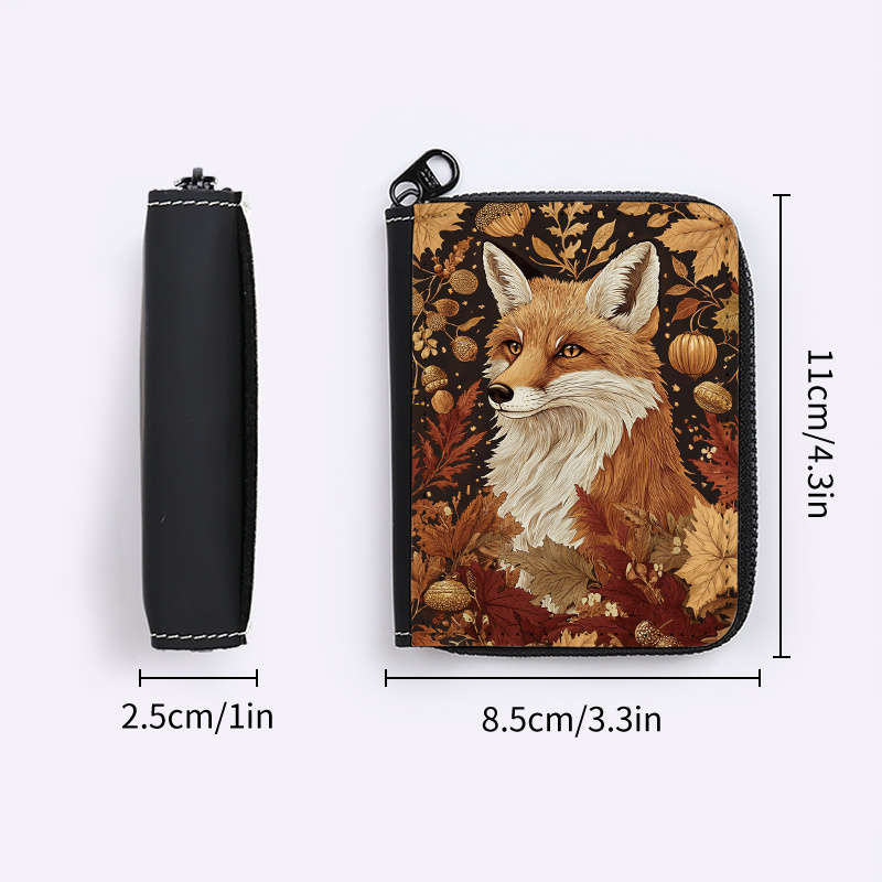1pc Chic Autumn Fox Print Credit Card Holder 24 Slots Zippered Coin Purse ID Wallet for Men an