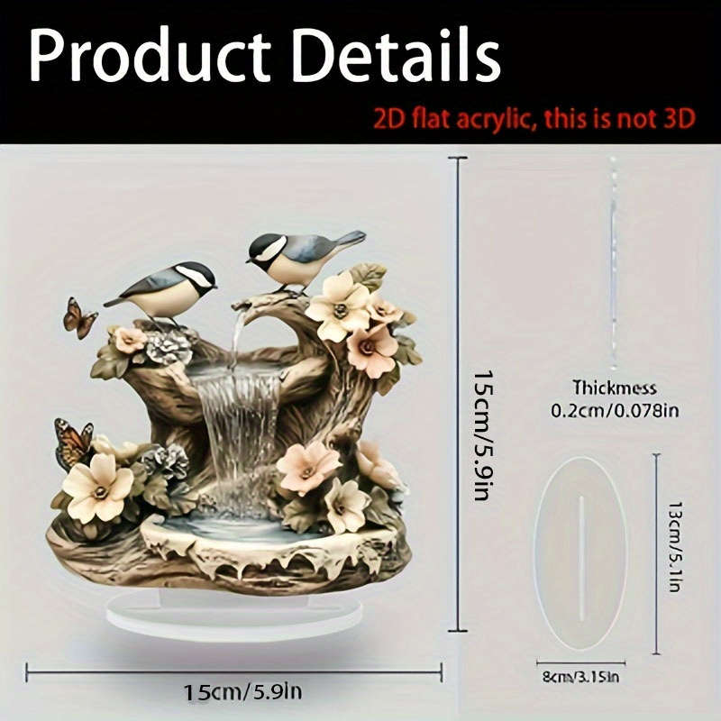 1pc 2D Flat  Bohemian Acrylic Bird Waterfall Fountain with Sparrows Butterflies and Flowers Rus