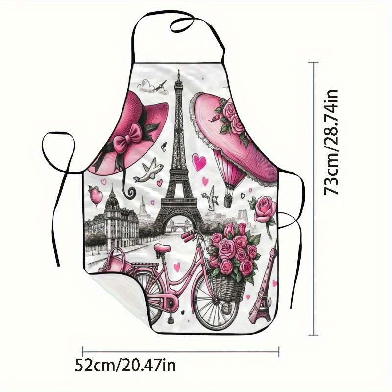 1pc Paris Theme Sleeveless Polyester Apron with Pink Accents Romantic Eiffel Tower Vintage B
