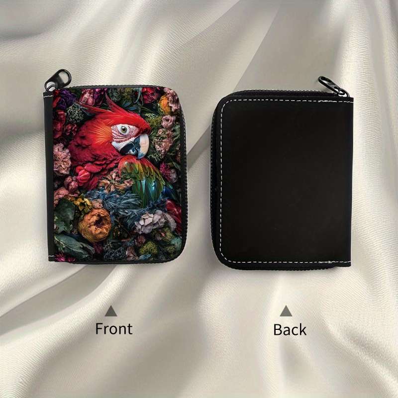 1pc Tropical Parrot Print Womens Wallet Vibrant Floral Bird Design Multi-Card Slots Zipp
