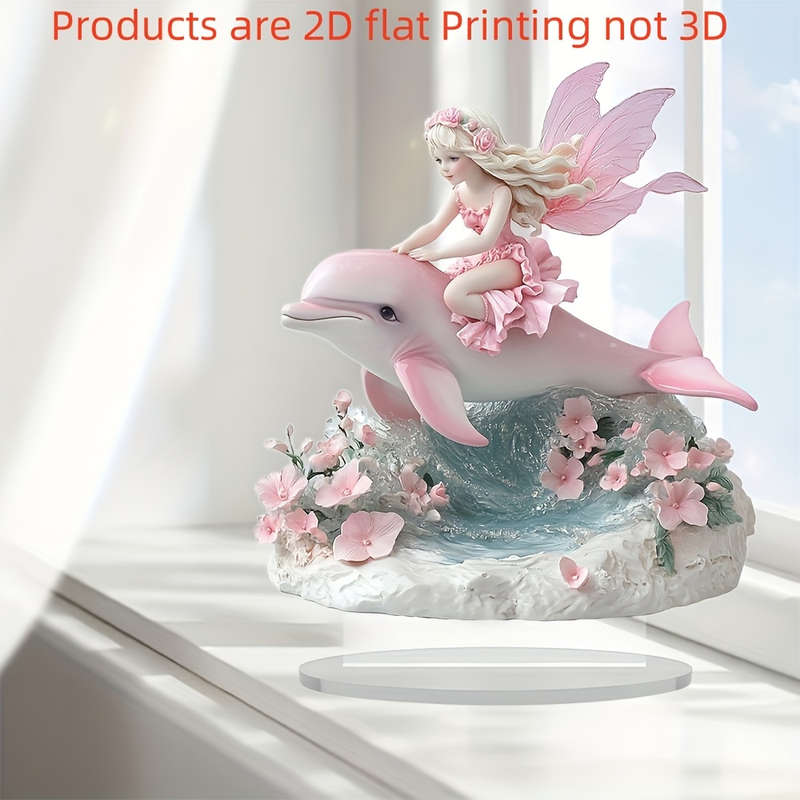 1pc 2D Flat  Bohemian Style Crystal Dolphin and Fairy Statue Enchanting Water Scene