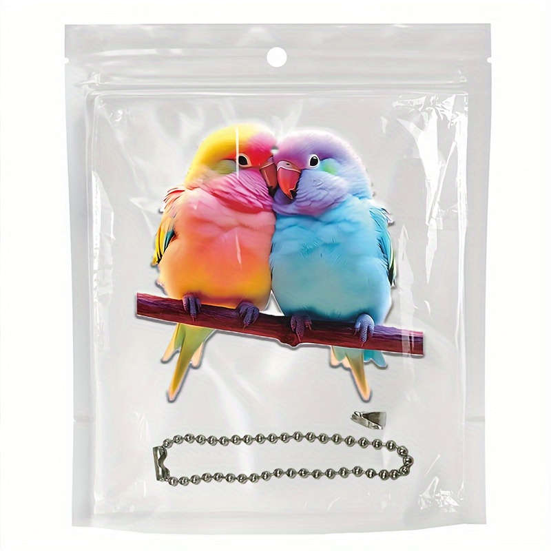 1pc 2D Flat  Colorful Love Bird Acrylic Pendant Vibrant  Cartoon Bird Car Mirror Charm Home D