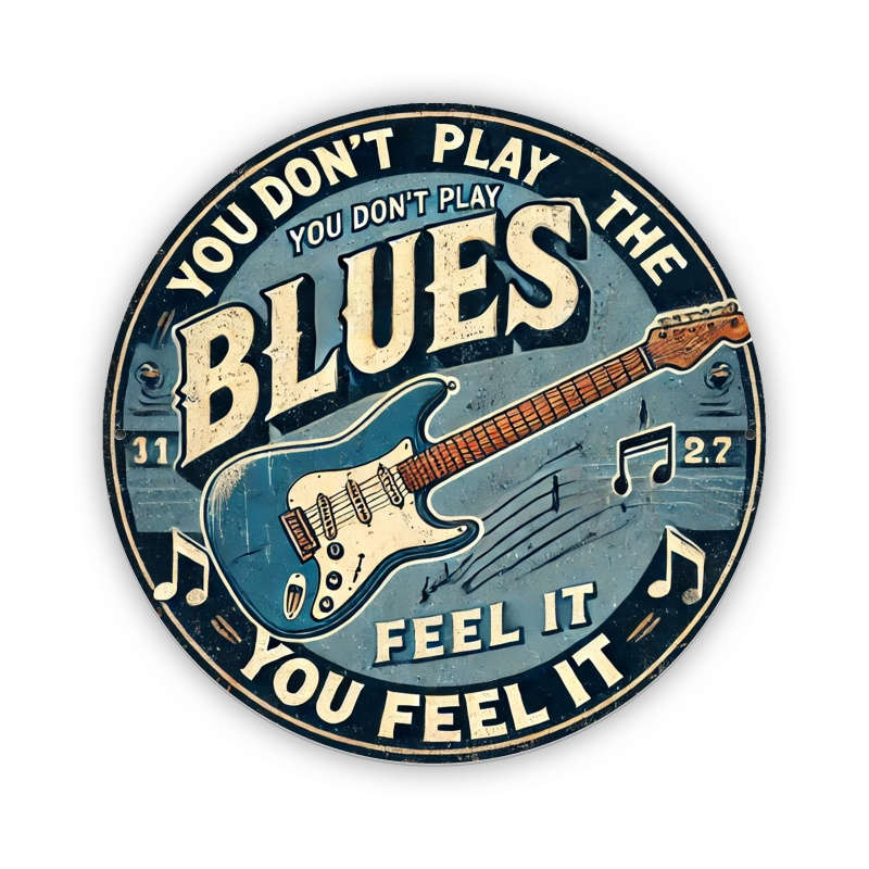 1pc  Vintage Blues Guitar Metal Sign 20.32X20.32 cm Iron Wall Hanging Decor Retro Circular Tin