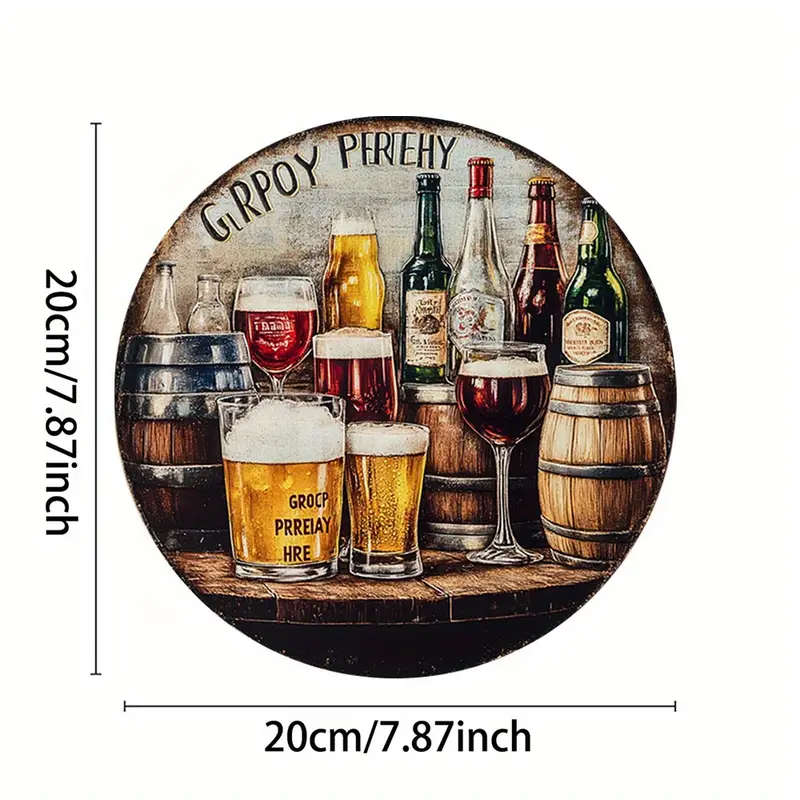 1pc Beer Wine Themed Round Aluminum Wall Hanging Sign 19.81 cm Diameter Ideal for Home Farmhouse Caf