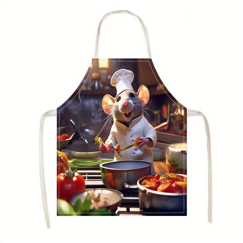 1pc Adjustable Chef Mouse Apron Durable Polyester Kitchen Bib with Cute Cartoon Mouse Cooking