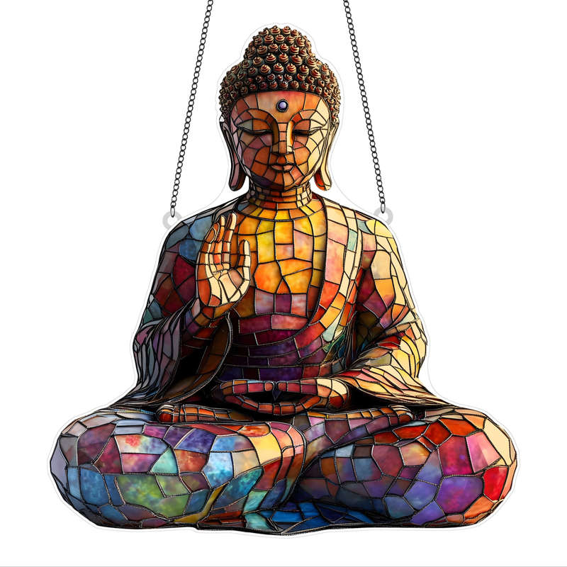 1pc 2D Flat  Colorful Acrylic Buddha Sun Worshiper Multicolor Window Hanging Decoration Religious