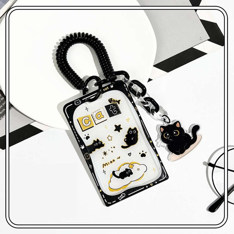 1pc Adorable Star Cat Pendant ID Card Holder with Delicate Spring Rope Accessory Cute and Functio