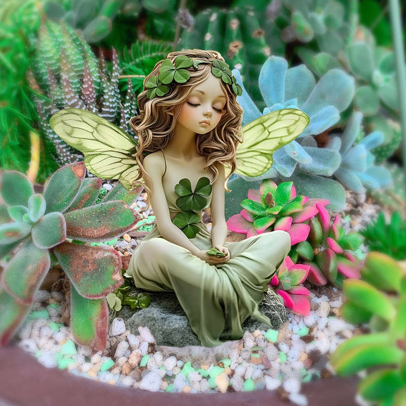 1pc 2D Flat Plants Theme Butterfly Wing Girl Four-Leaf Clover Design Garden Decor