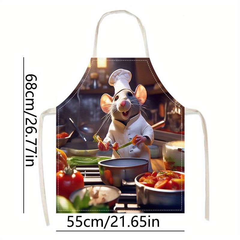 1pc Adjustable Chef Mouse Apron Durable Polyester Kitchen Bib with Cute Cartoon Mouse Cooking